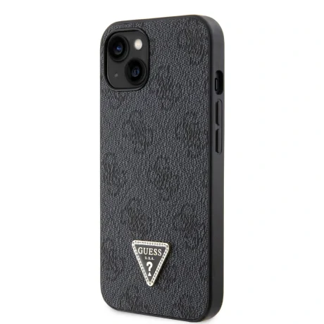 Husa Guess PU 4G Strass Triangle Metal Logo pentru iPhone 15 Black