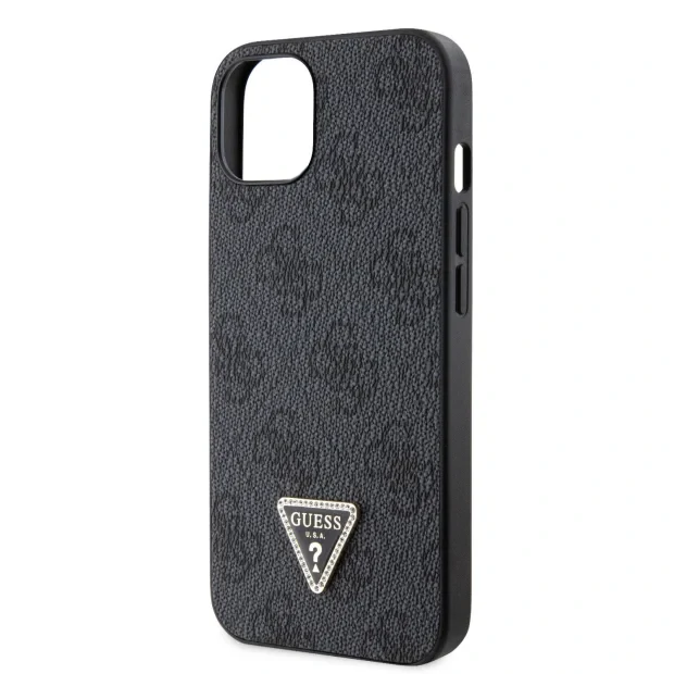 Husa Guess PU 4G Strass Triangle Metal Logo pentru iPhone 15 Plus Black