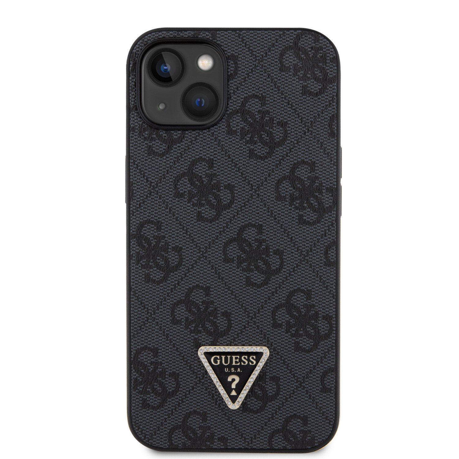 Husa Guess PU 4G Strass Triangle Metal Logo pentru iPhone 15 Plus Black thumb