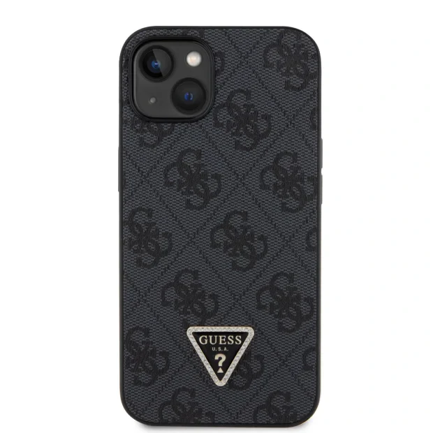 Husa Guess PU 4G Strass Triangle Metal Logo pentru iPhone 15 Plus Black