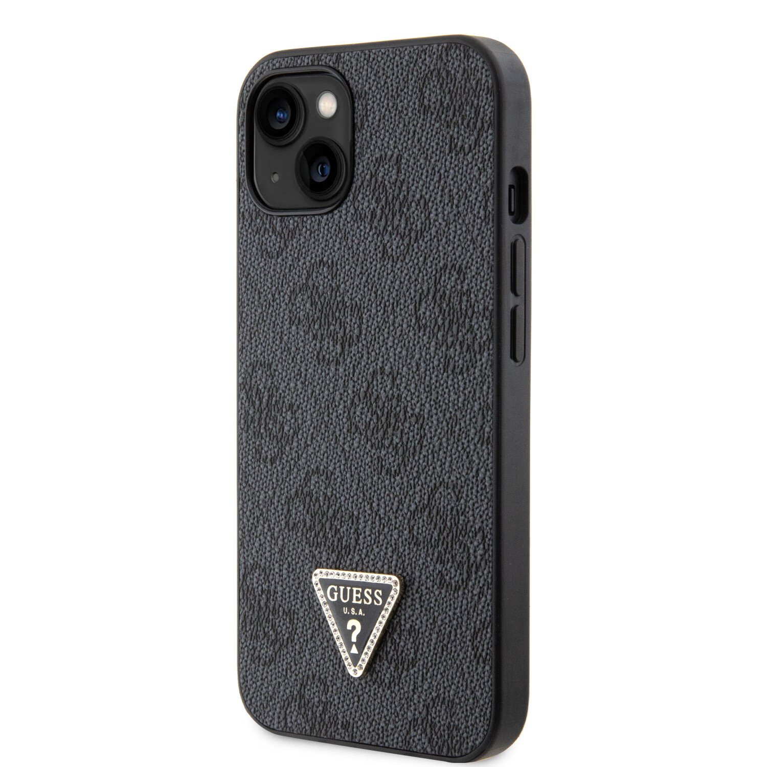 Husa Guess PU 4G Strass Triangle Metal Logo pentru iPhone 15 Plus Black thumb