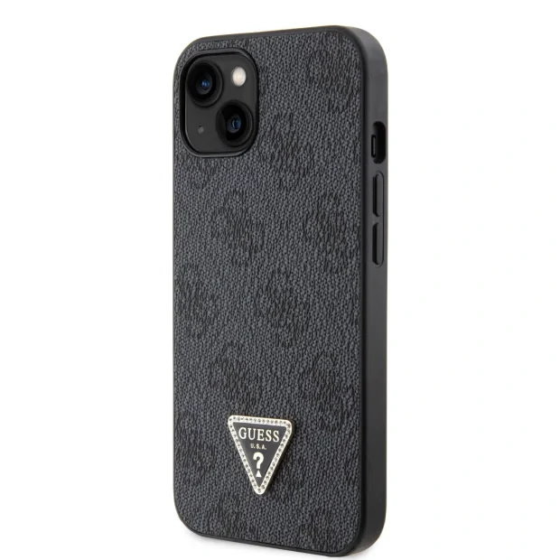 Husa Guess PU 4G Strass Triangle Metal Logo pentru iPhone 15 Plus Black
