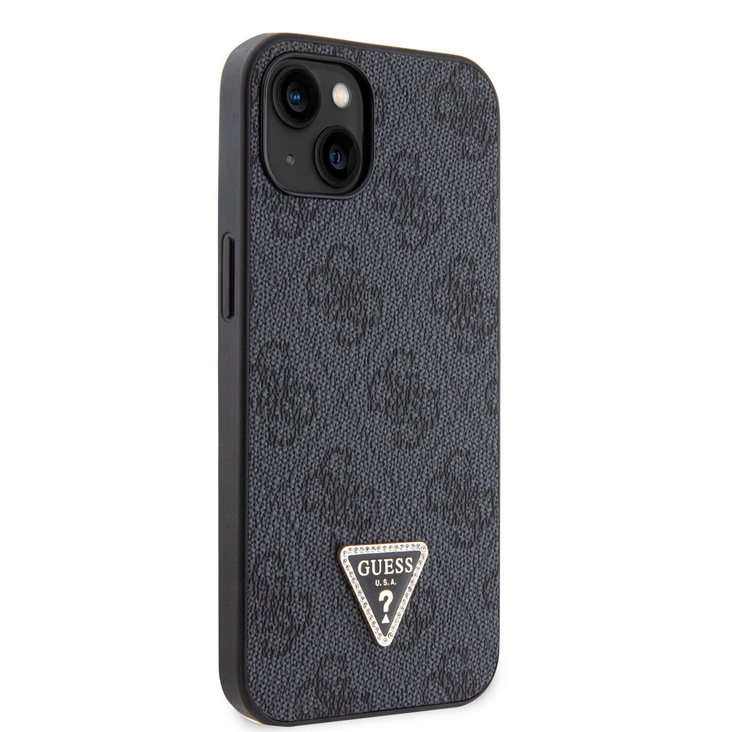 Husa Guess PU 4G Strass Triangle Metal Logo pentru iPhone 15 Plus Black thumb