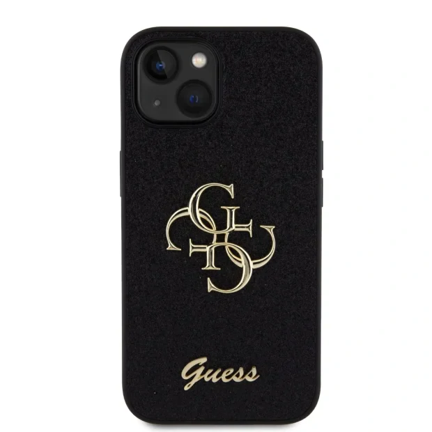 Husa Guess PU Fixed Glitter 4G Metal Logo pentru iPhone 15 Negru