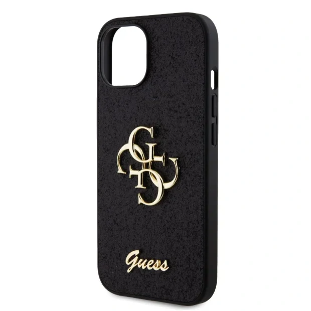 Husa Guess PU Fixed Glitter 4G Metal Logo pentru iPhone 15 Negru