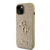 Husa Guess PU Fixed Glitter 4G Metal Logo pentru iPhone 15 Auriu