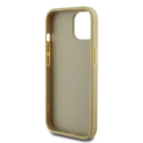 Husa Guess PU Fixed Glitter 4G Metal Logo pentru iPhone 15 Auriu