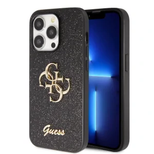Husa Guess PU Fixed Glitter 4G Metal Logo pentru  iPhone 15 Pro Negru