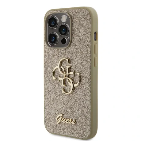 Husa Guess PU Fixed Glitter 4G Metal Logo pentru iPhone 15 Pro Auriu