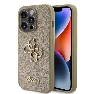 Husa Guess PU Fixed Glitter 4G Metal Logo pentru iPhone 15 Pro Auriu