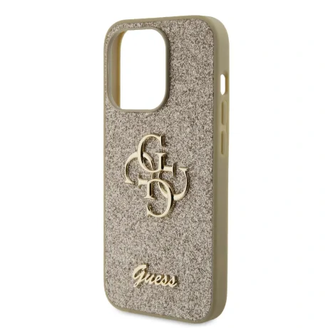 Husa Guess PU Fixed Glitter 4G Metal Logo pentru iPhone 15 Pro Auriu