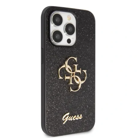 Husa Guess PU Fixed Glitter 4G Metal Logo pentru iPhone 15 Pro Max Negru