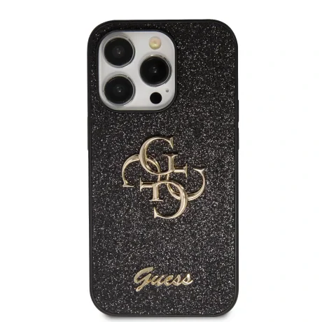Husa Guess PU Fixed Glitter 4G Metal Logo pentru iPhone 15 Pro Max Negru