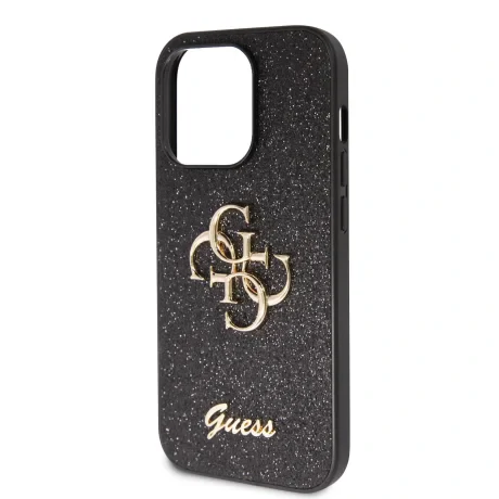 Husa Guess PU Fixed Glitter 4G Metal Logo pentru iPhone 15 Pro Max Negru