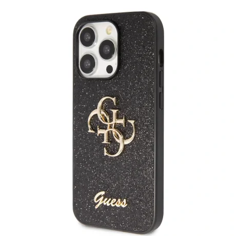 Husa Guess PU Fixed Glitter 4G Metal Logo pentru iPhone 15 Pro Max Negru