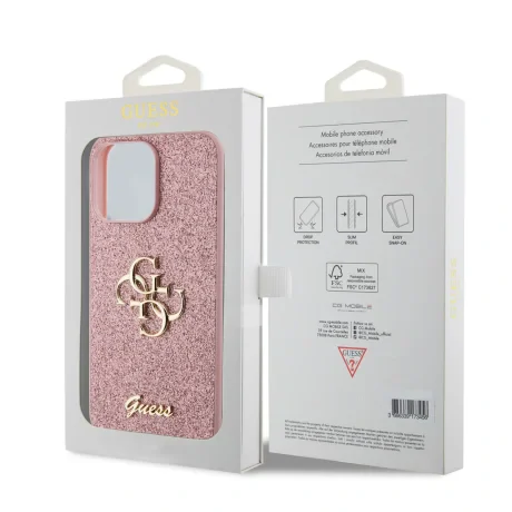 Husa Guess PU Fixed Glitter 4G Metal Logo pentru iPhone 15 Pro Max Pink