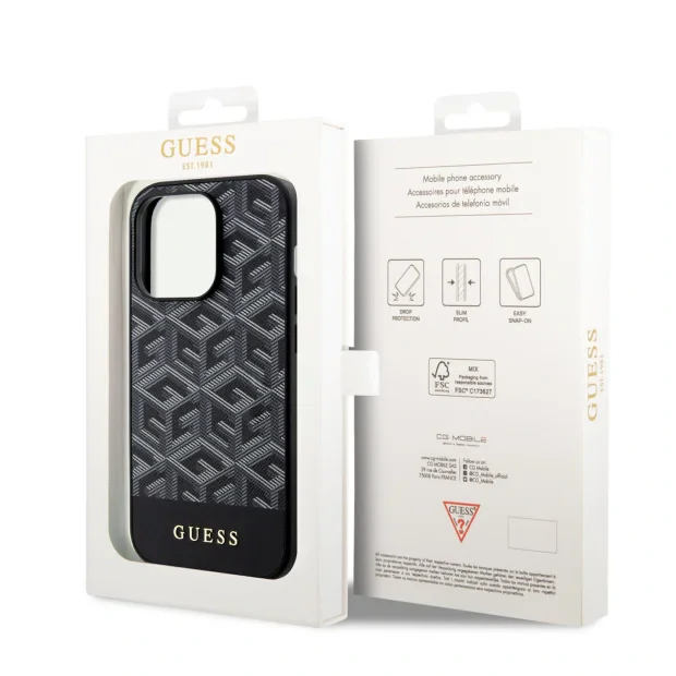 Husa Guess PU G Cube MagSafe pentru iPhone 15 Pro Max Negru