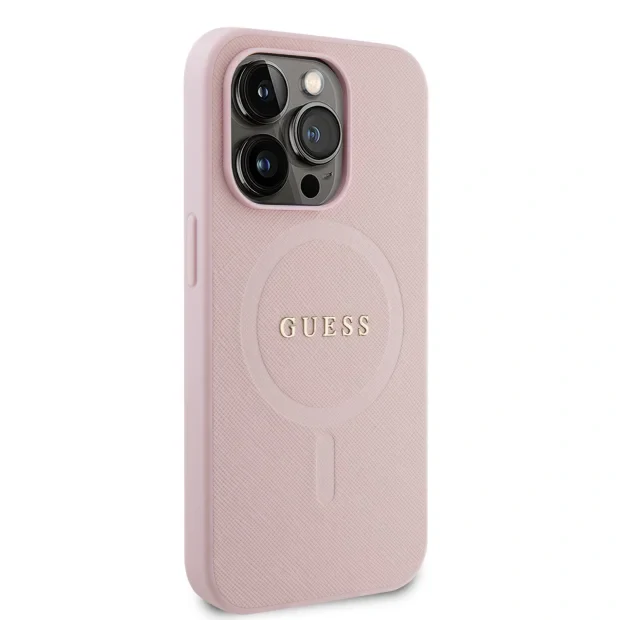 Husa Guess PU Saffiano MagSafe Zadni pentriPhone 15 Pro Pink