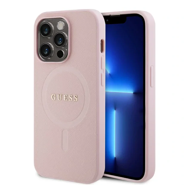 Husa Guess PU Saffiano MagSafe Zadni pentriPhone 15 Pro Pink