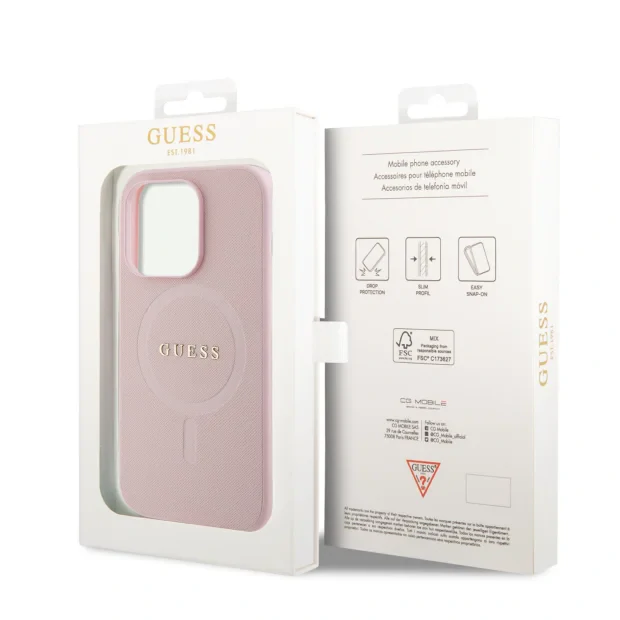 Husa Guess PU Saffiano MagSafe Zadni pentriPhone 15 Pro Pink