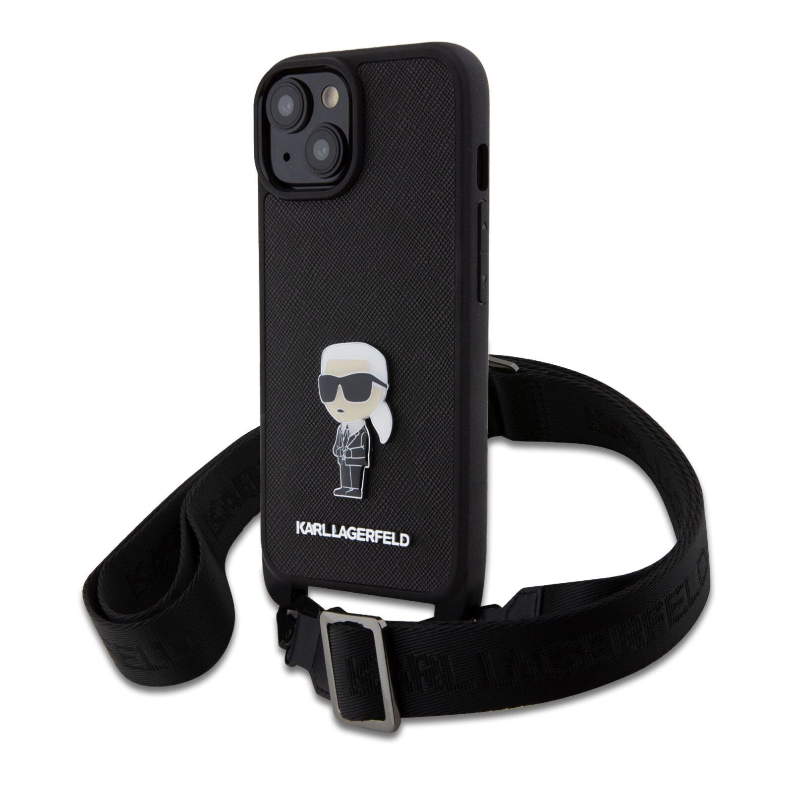 Husa Karl Lagerfeld Saffiano Crossbody Metal Ikonik pentru iPhone 15 Plus Black thumb