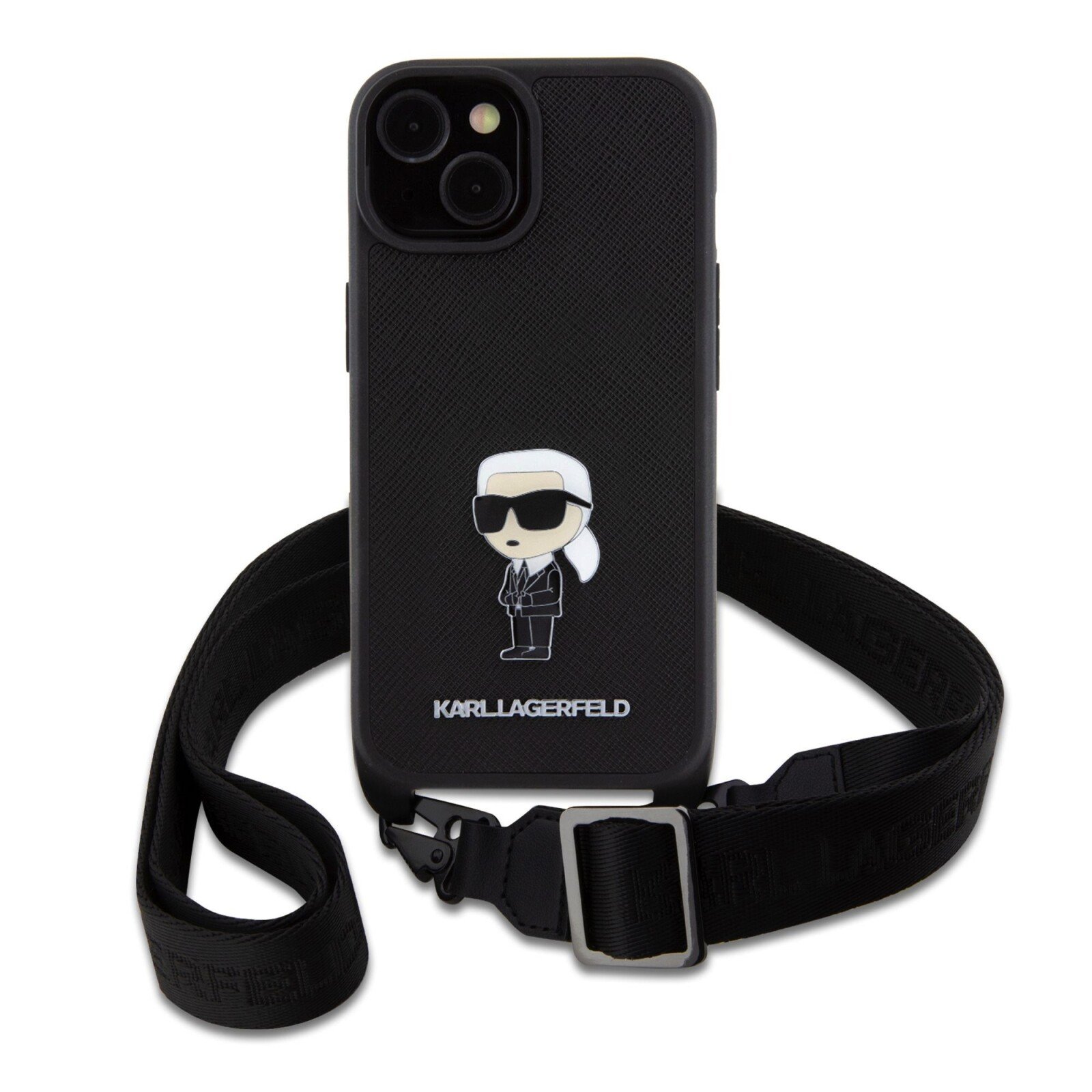 Husa Karl Lagerfeld Saffiano Crossbody Metal Ikonik pentru iPhone 15 Plus Black thumb