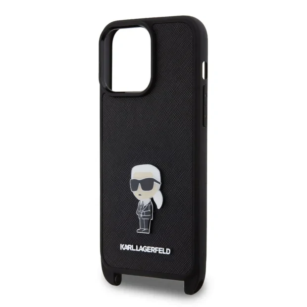 Husa Karl Lagerfeld Saffiano Crossbody Metal Ikonik pentru iPhone 15 Pro Black