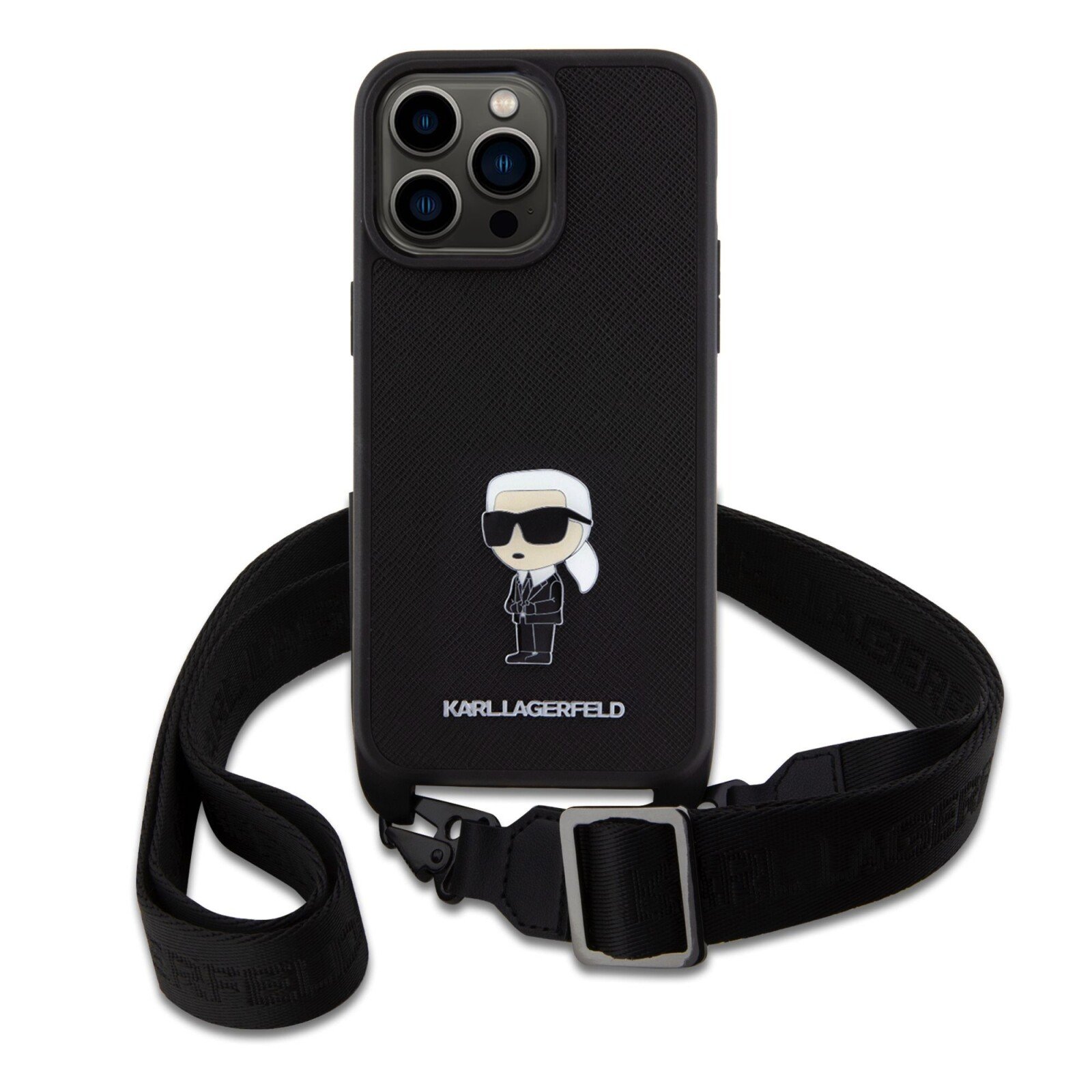 Husa Karl Lagerfeld Saffiano Crossbody Metal Ikonik pentru iPhone 15 Pro Black thumb