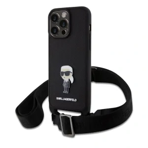 Husa Karl Lagerfeld Saffiano Crossbody Metal Ikonik pentru iPhone 15 Pro Black