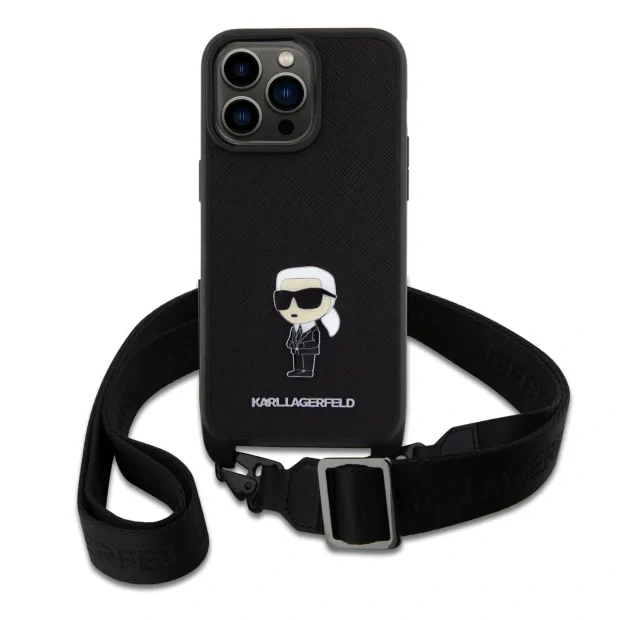 Husa Karl Lagerfeld Saffiano Crossbody Metal Ikonik pentru iPhone 15 Pro Max Black
