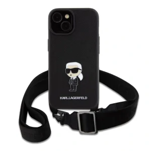 Husa Karl Lagerfeld Saffiano Crossbody Metal Ikonik  pentru iPhone 15 Black