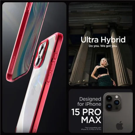 Husa Spigen Ultra Hybrid pentru iPhone 15 Pro Max, Deep Red