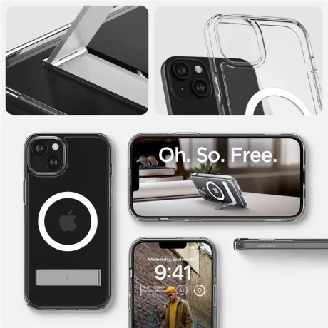 Husa Spigen Ultra Hybrid S MagSafe pentru iPhone 15 Plus, Crystal Clear