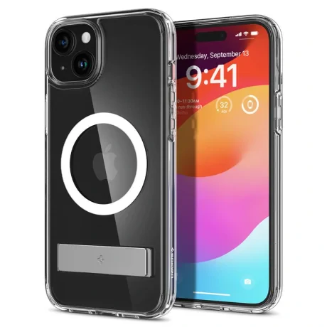 Husa Spigen Ultra Hybrid S MagSafe pentru iPhone 15 Plus, Crystal Clear