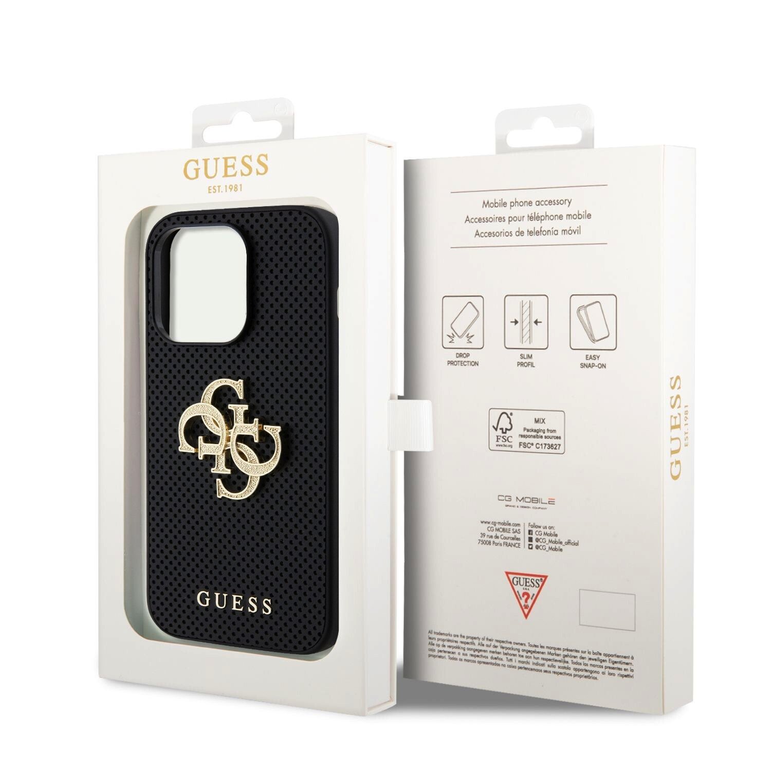 Husa Guess PU Perforated 4G Glitter Metal Logo pentru iPhone 14 Pro Max Black thumb