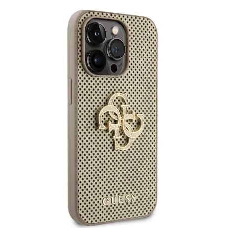 Husa Guess PU Perforated 4G Glitter Metal Logo pentru iPhone 14 Pro Max Gold