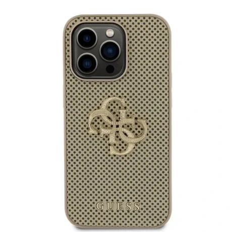 Husa Guess PU Perforated 4G Glitter Metal Logo pentru iPhone 14 Pro Max Gold