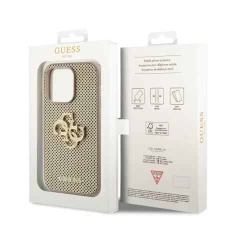 Husa Guess PU Perforated 4G Glitter Metal Logo pentru iPhone 14 Pro Max Gold