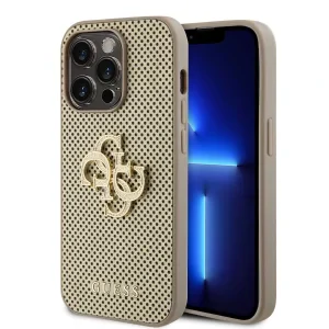 Husa Guess PU Perforated 4G Glitter Metal Logo pentru iPhone 14 Pro Max Gold