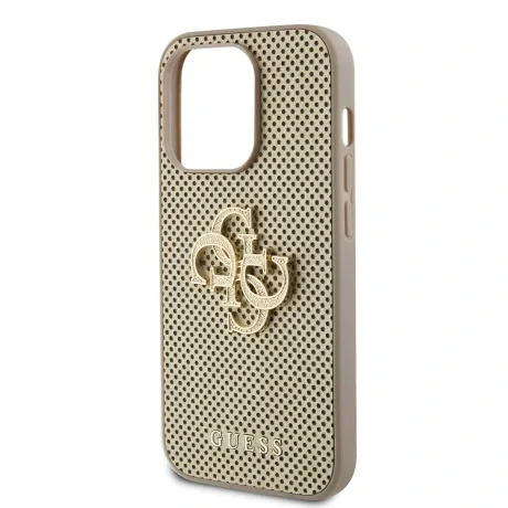 Husa Guess PU Perforated 4G Glitter Metal Logo pentru iPhone 14 Pro Max Gold
