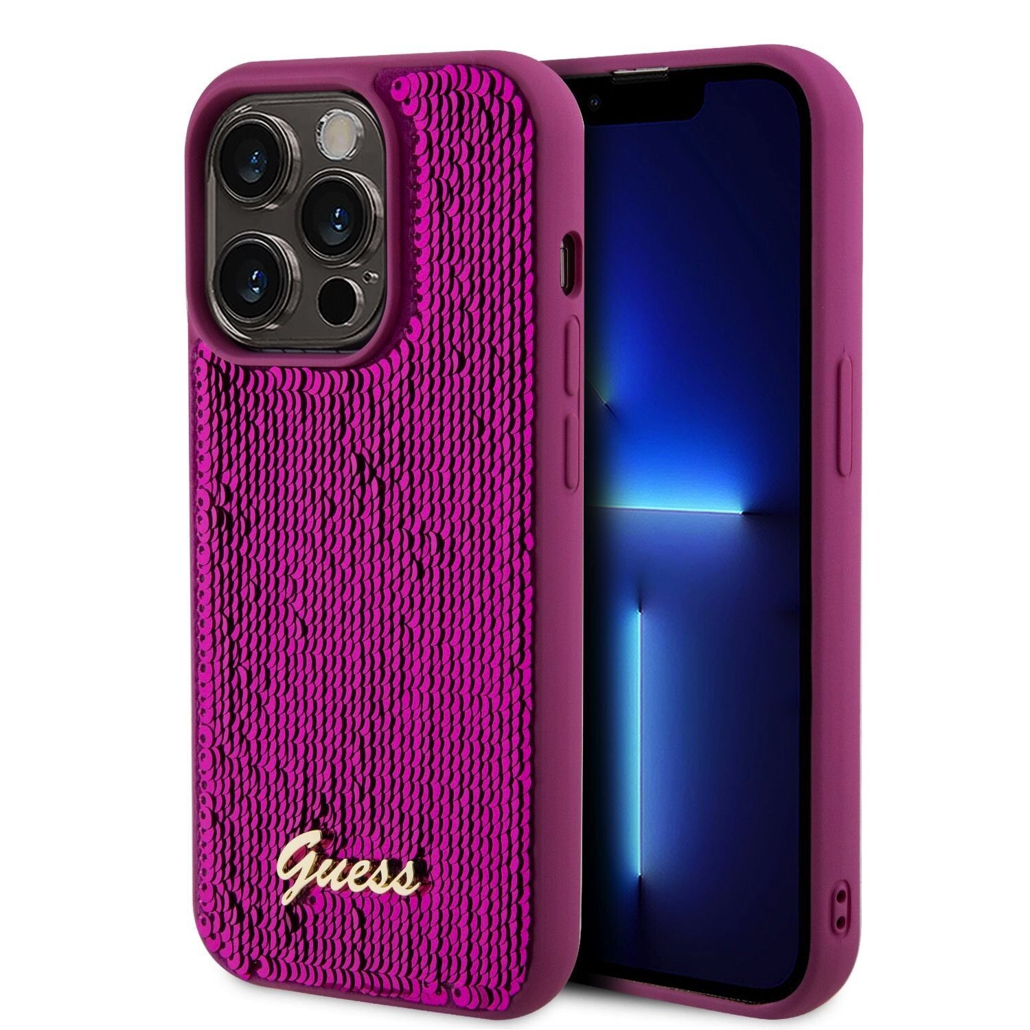 Husa Guess Sequin Script Logo pentru iPhone 14 Pro Max Magenta thumb