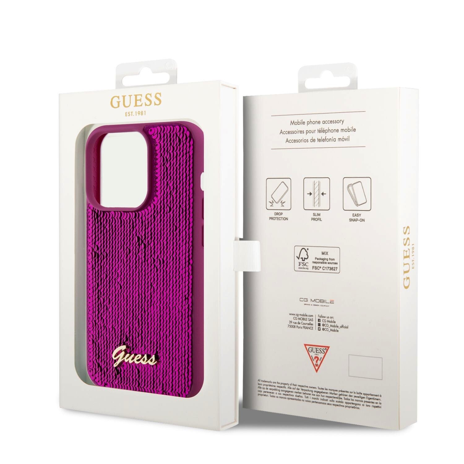 Husa Guess Sequin Script Logo pentru iPhone 14 Pro Max Magenta thumb