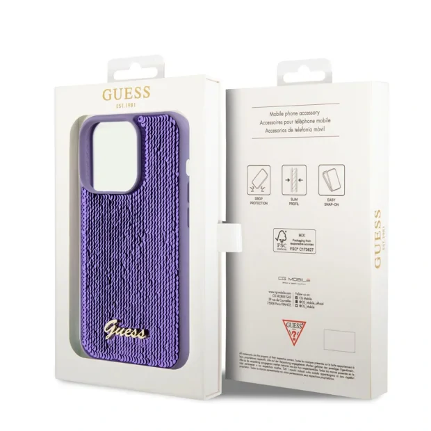 Husa Guess Sequin Script Logo pentru iPhone 14 Pro Max Purple