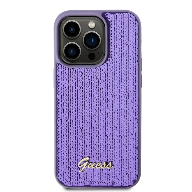 Husa Guess Sequin Script Logo pentru iPhone 14 Pro Max Purple