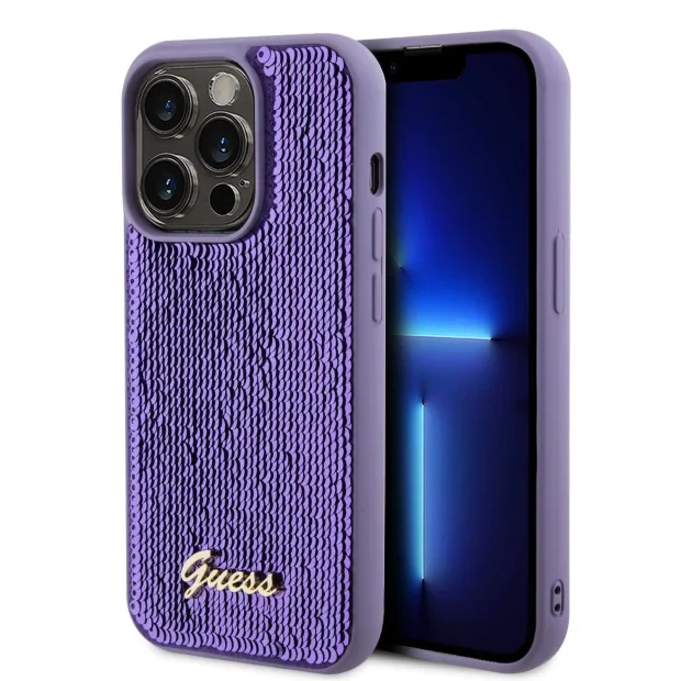 Husa Guess Sequin Script Logo pentru iPhone 14 Pro Max Purple