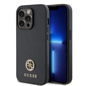 Husa Guess PU 4G Strass Metal Logo  pentru iPhone 15 Pro Black