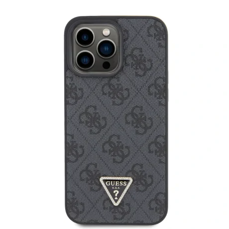 Husa Guess PU 4G Strass Triangle Metal Logo pentru iPhone 15 Pro Max Black