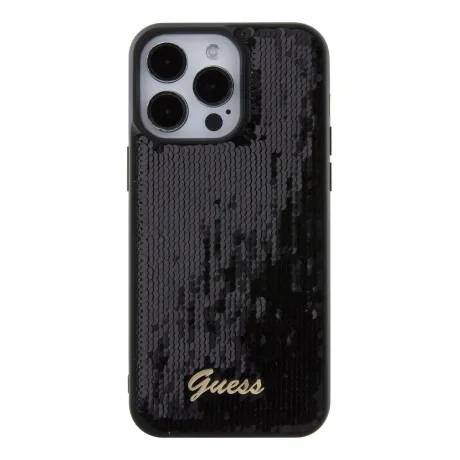Husa Guess Sequin Script Logo pentru iPhone 15 Pro Max Black