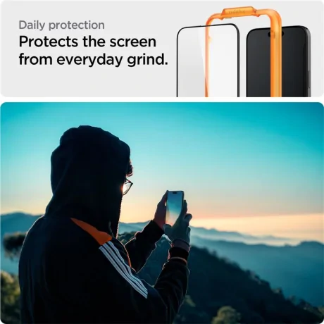 Folie sticla Spigen Glass tR AlignMaster 2 Pack FC pentru iPhone 15 Plus, Black
