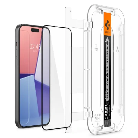 Folie sticla Spigen Glass tR EZ Fit 2 Pack, FC pentru iPhone 15 Black